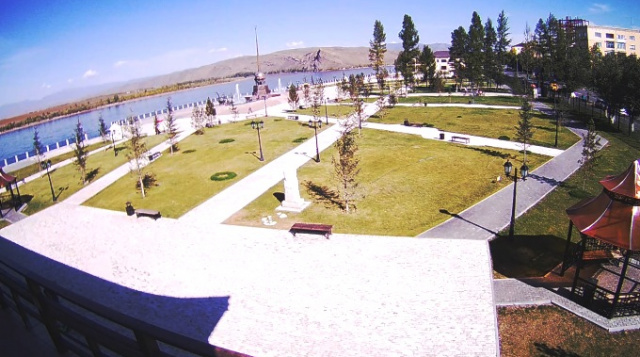 Ansicht des Obelisken des Zentrums von Asien. Kyzyl Webcam online